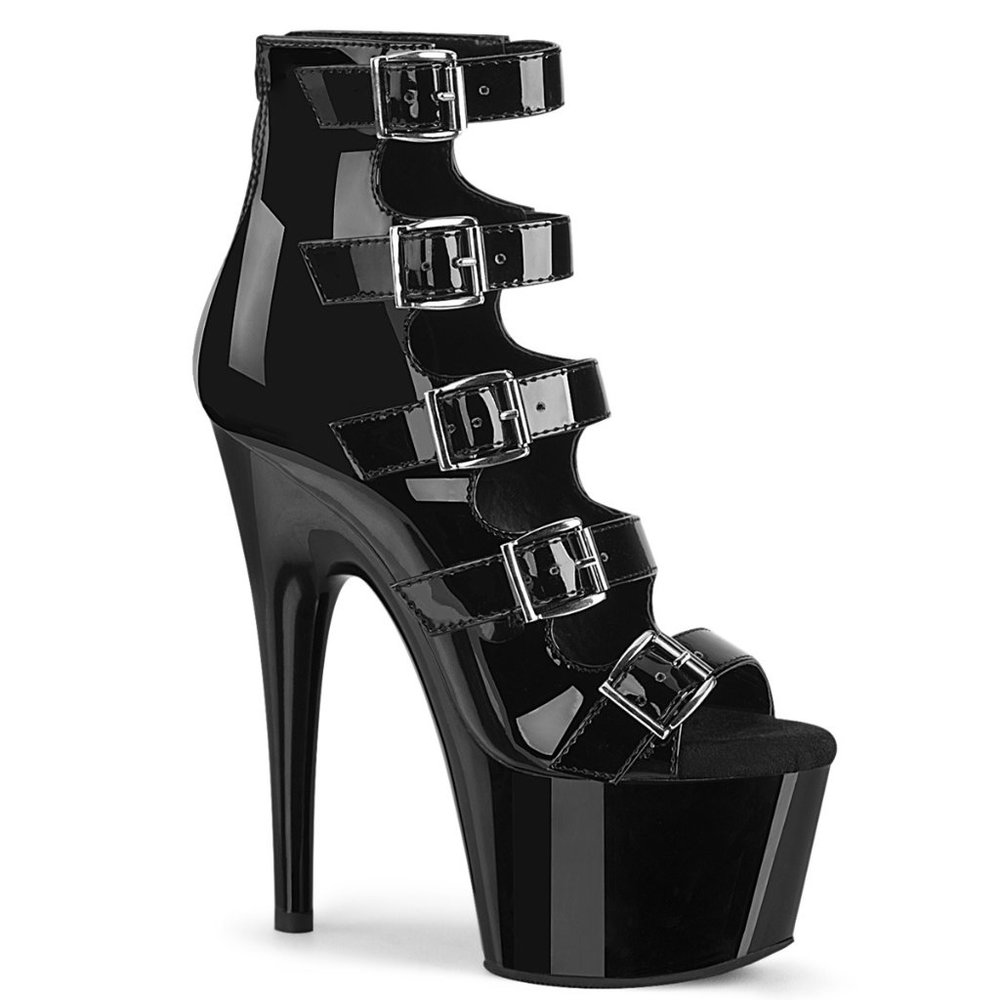 Pleaser Adore 700-33 Black Platform Ankle Bootie Heels